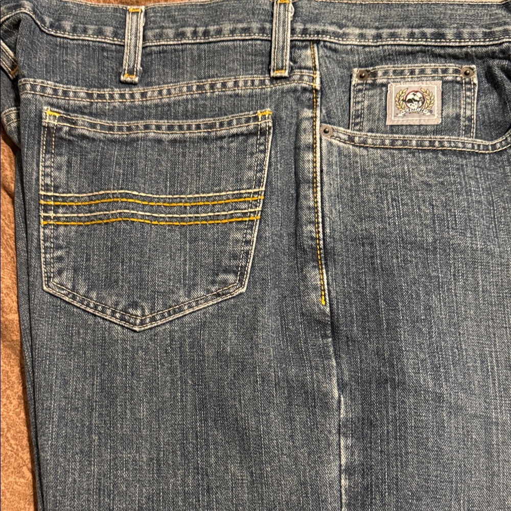 Cinch Blue Jeans with Yellow Stitching